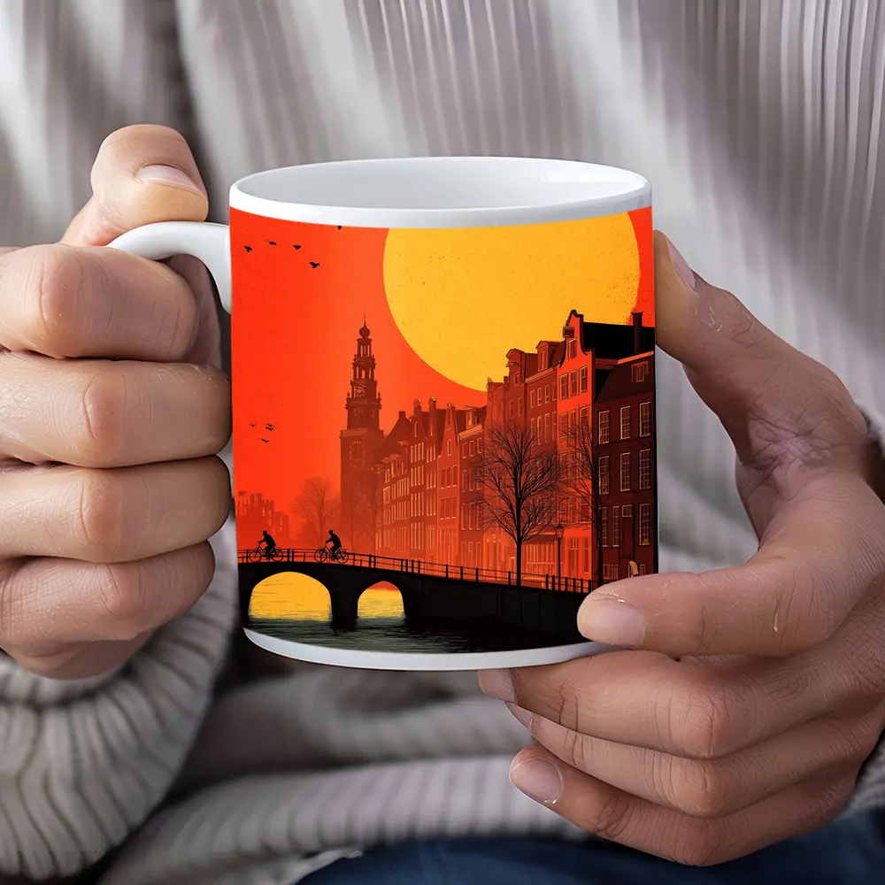 Amsterdam Canal Sunset Retro Minimal Art – Mugs