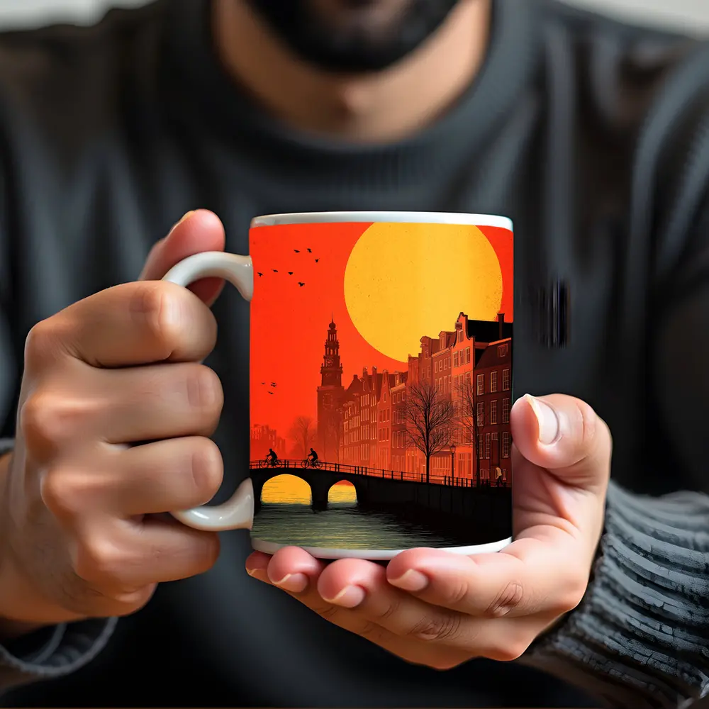 Amsterdam Canal Sunset Retro Minimal Art – Mugs