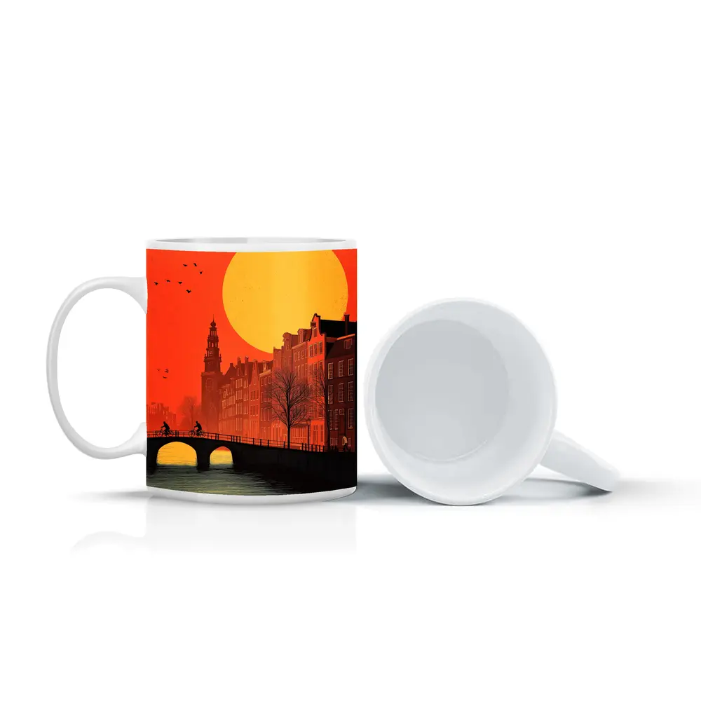 Amsterdam Canal Sunset Retro Minimal Art – Mugs