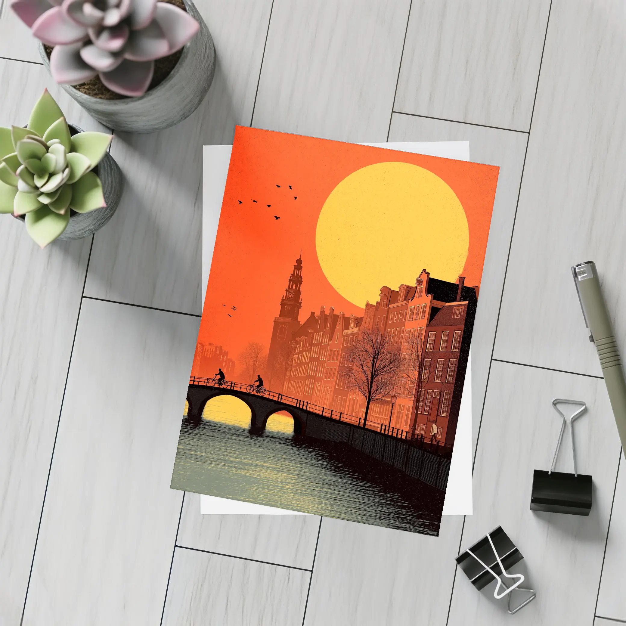 Amsterdam Canal Sunset Retro Minimal Art – Postcards
