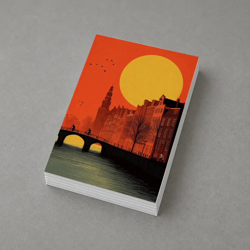 Amsterdam Canal Sunset Retro Minimal Art – Postcards