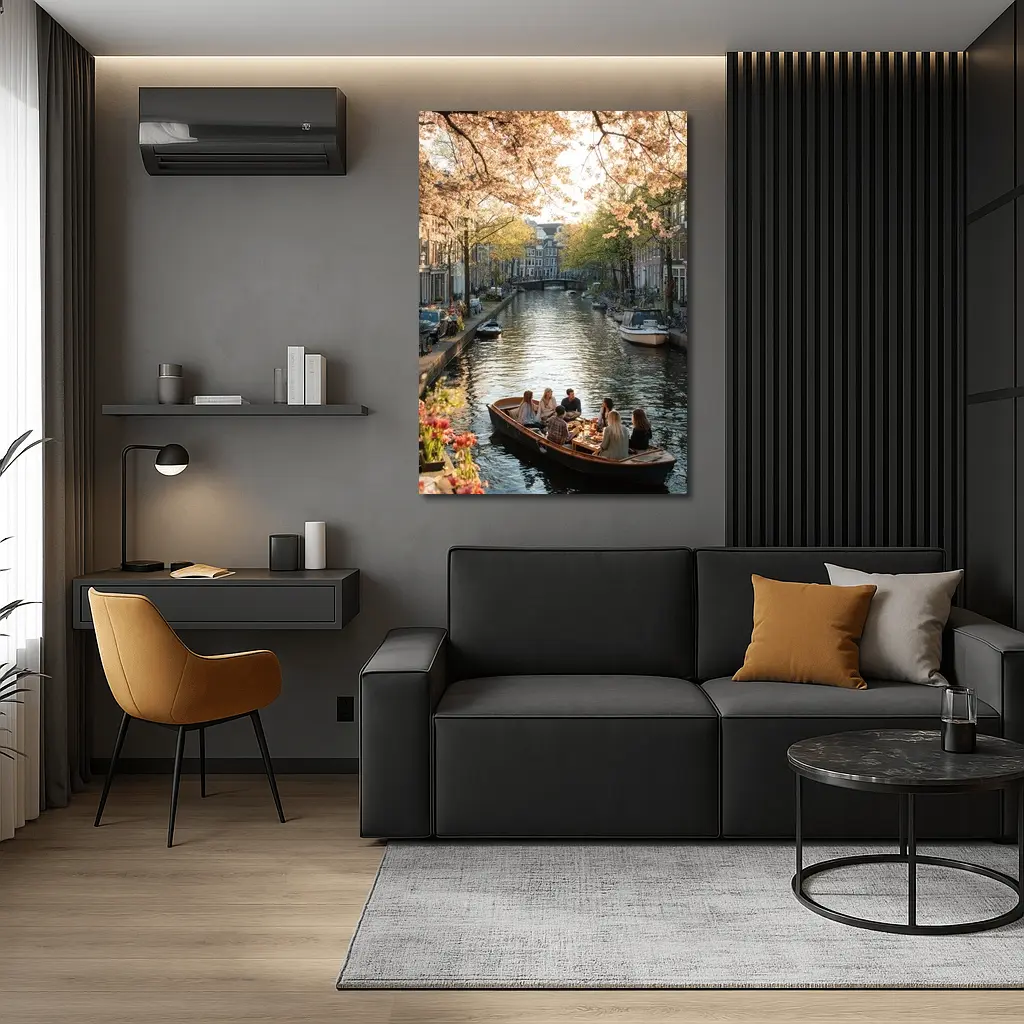 Amsterdam Canal Boat Spring Cherry Blossoms – Wall Art