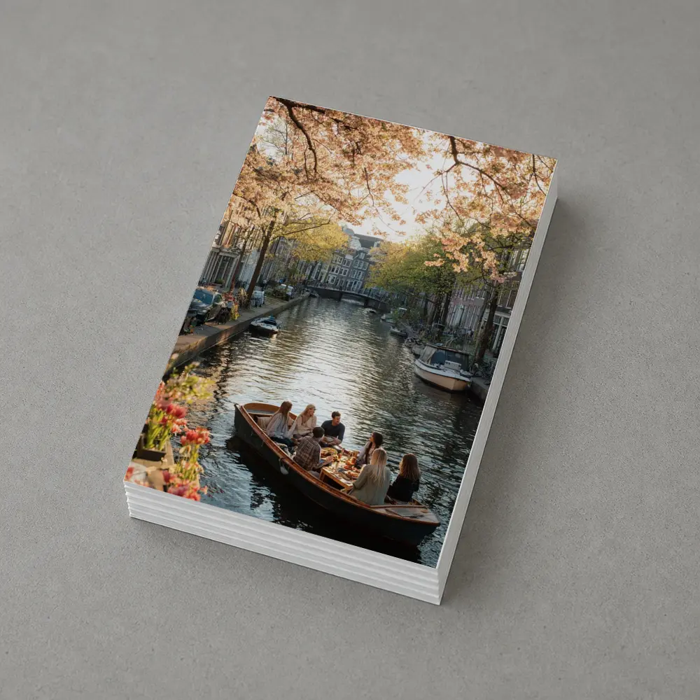 Amsterdam Canal Boat Spring Cherry Blossoms – Postcards
