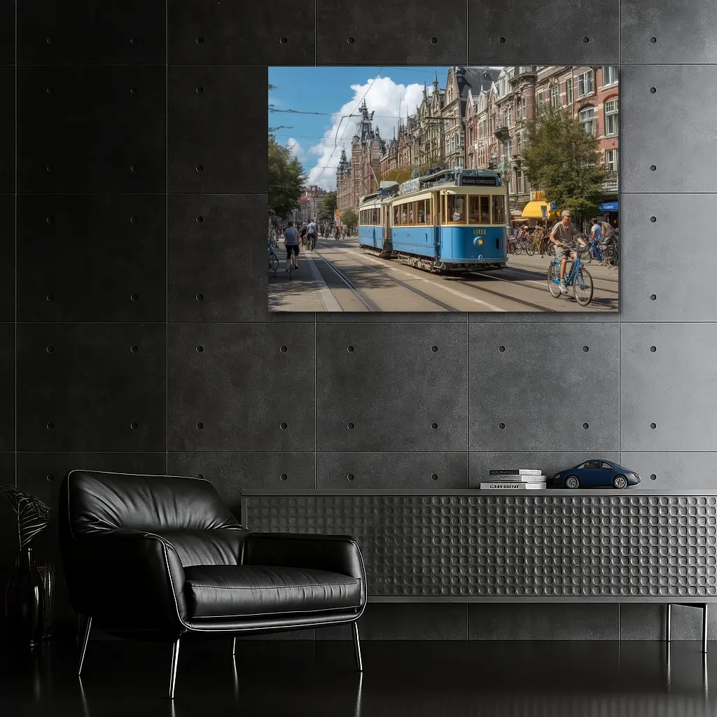 Blue Tram Amsterdam Street Classic Architecture – Wall Art