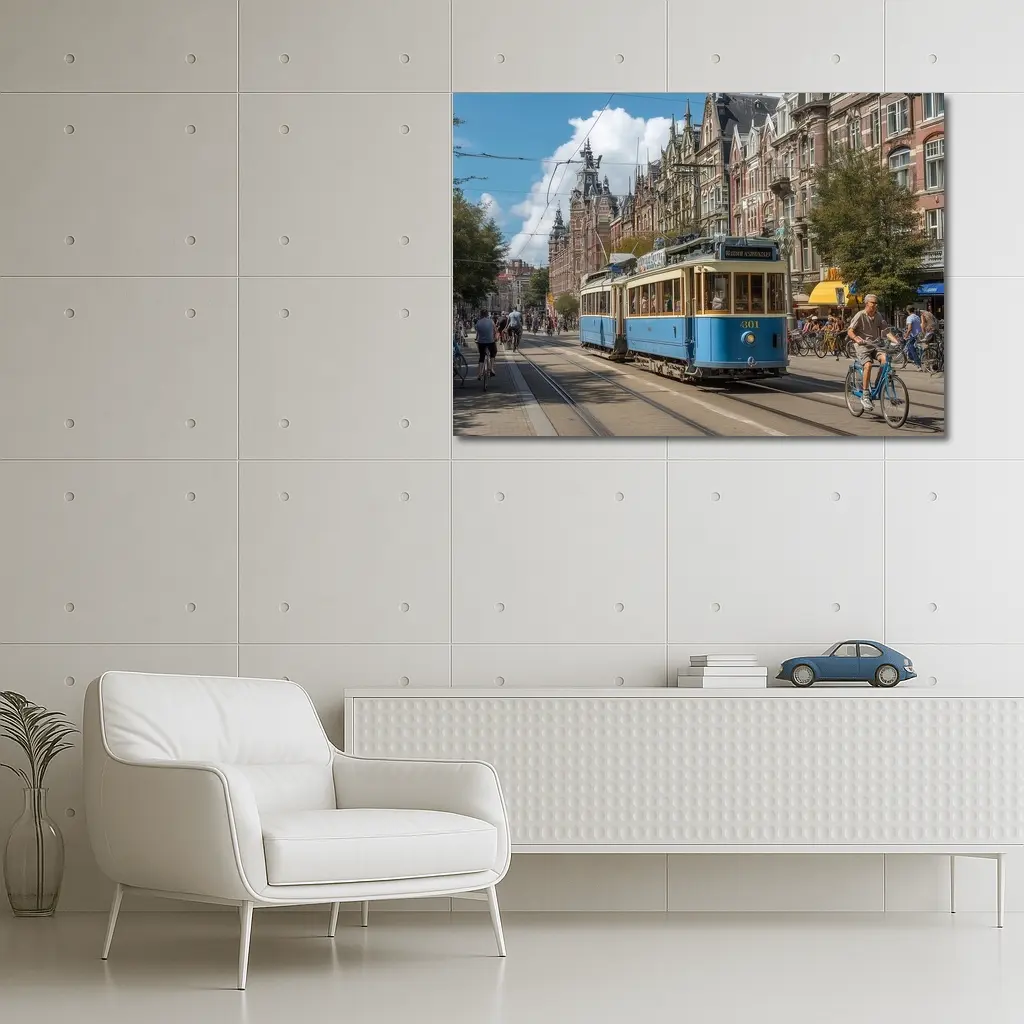 Blue Tram Amsterdam Street Classic Architecture – Wall Art
