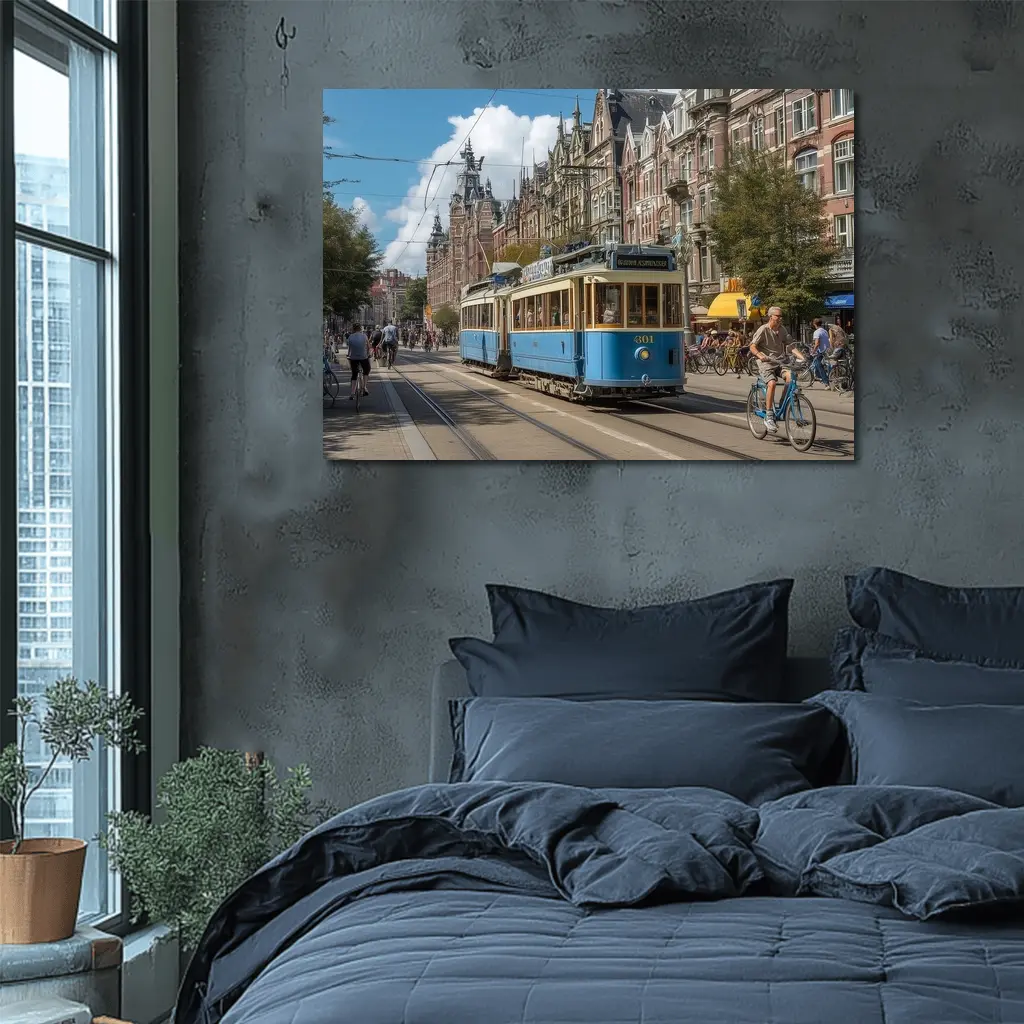 Blue Tram Amsterdam Street Classic Architecture – Wall Art