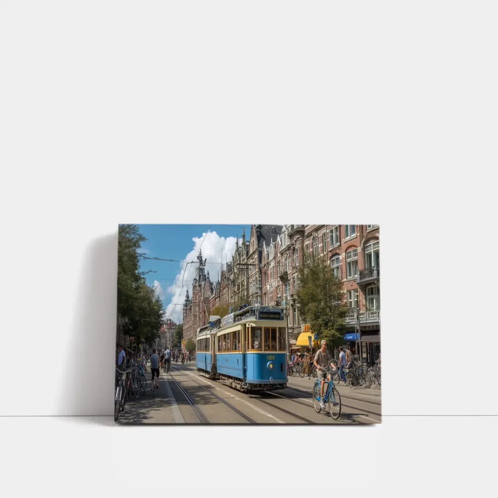 Blue Tram Amsterdam Street Classic Architecture – Wall Art