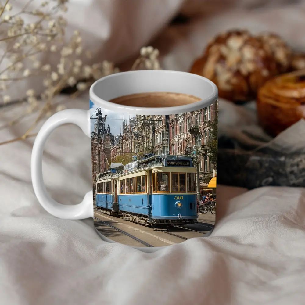Blue Tram Amsterdam Street Classic Architecture – Mugs