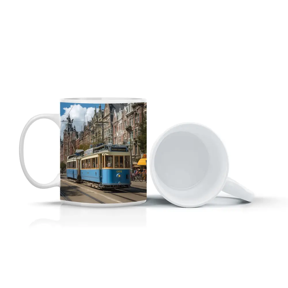 Blue Tram Amsterdam Street Classic Architecture – Mugs