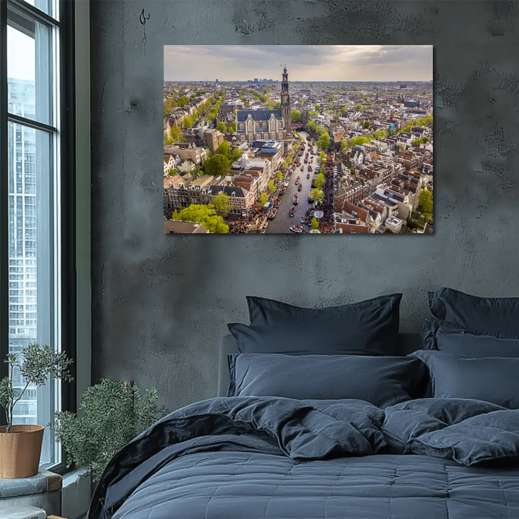 Amsterdam Canal Aerial View Westerkerk City – Wall Art