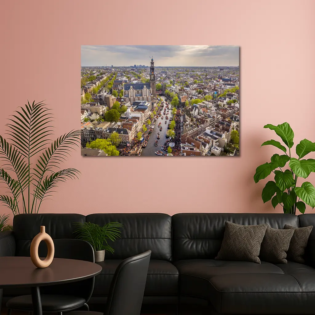 Amsterdam Canal Aerial View Westerkerk City – Wall Art