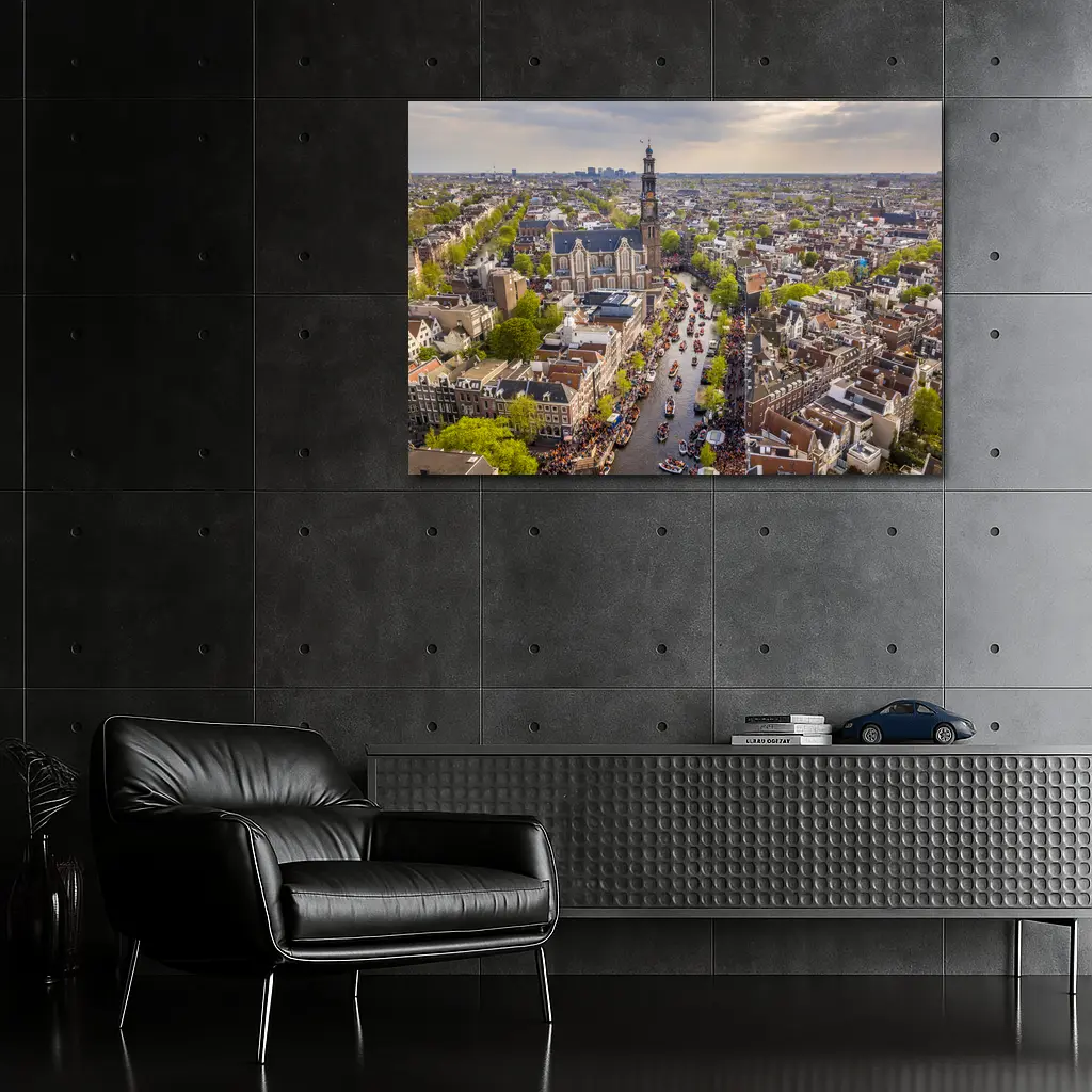 Amsterdam Canal Aerial View Westerkerk City – Wall Art