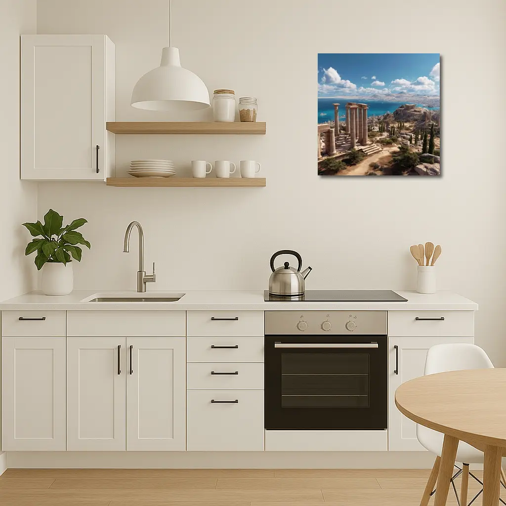 Ancient Greek Ruins Overlooking Blue Sea – Wall Art