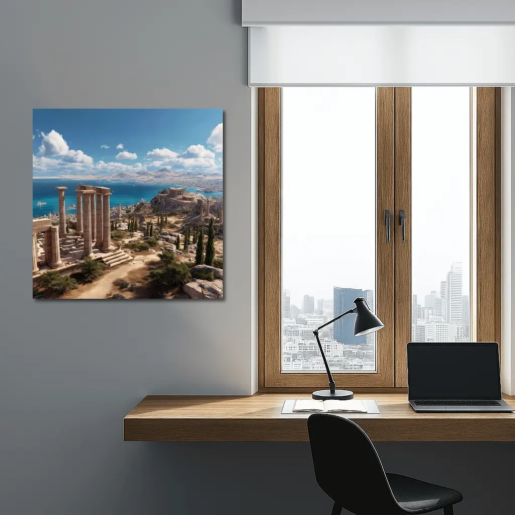 Ancient Greek Ruins Overlooking Blue Sea – Wall Art