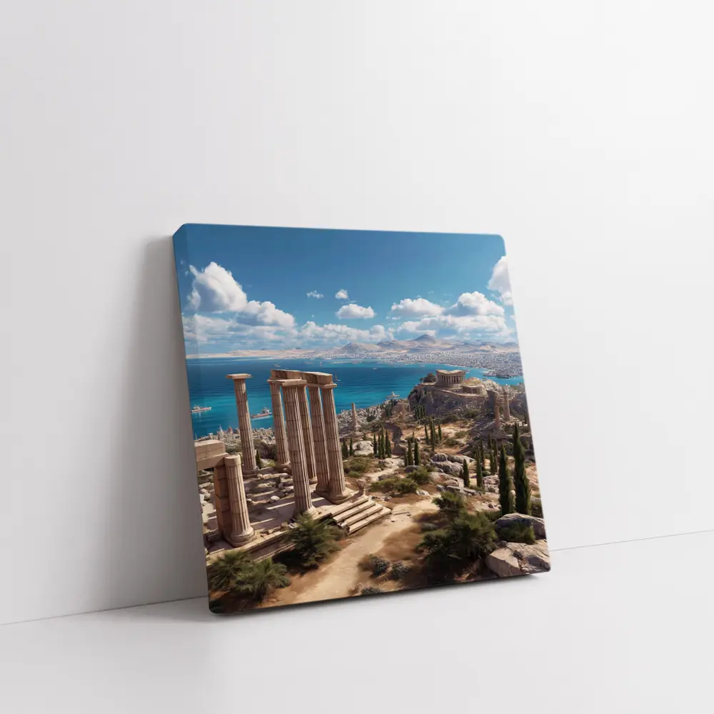 Ancient Greek Ruins Overlooking Blue Sea – Wall Art