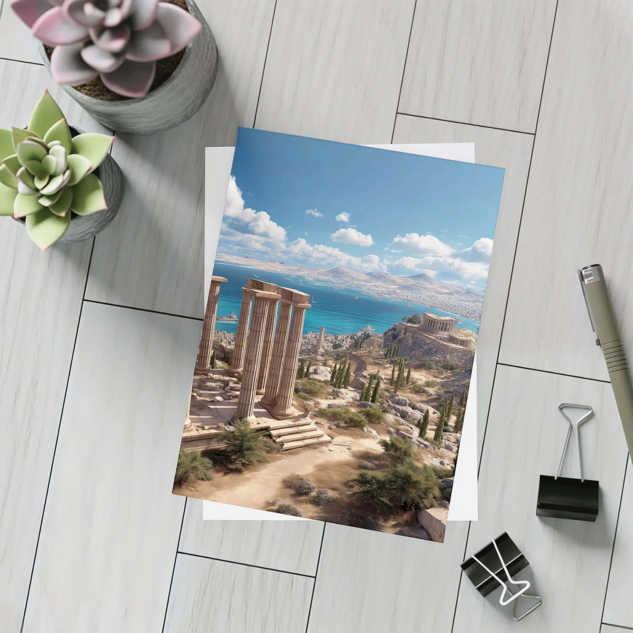 Ancient Greek Ruins Overlooking Blue Sea – Postcards
