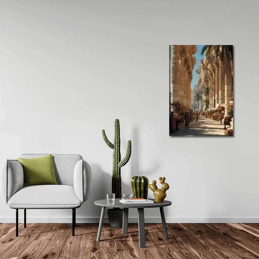 Ancient Roman Colonnade Marketplace With Palm Trees – Wall Art