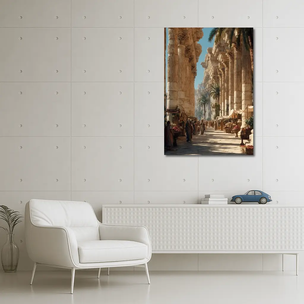 Ancient Roman Colonnade Marketplace With Palm Trees – Wall Art