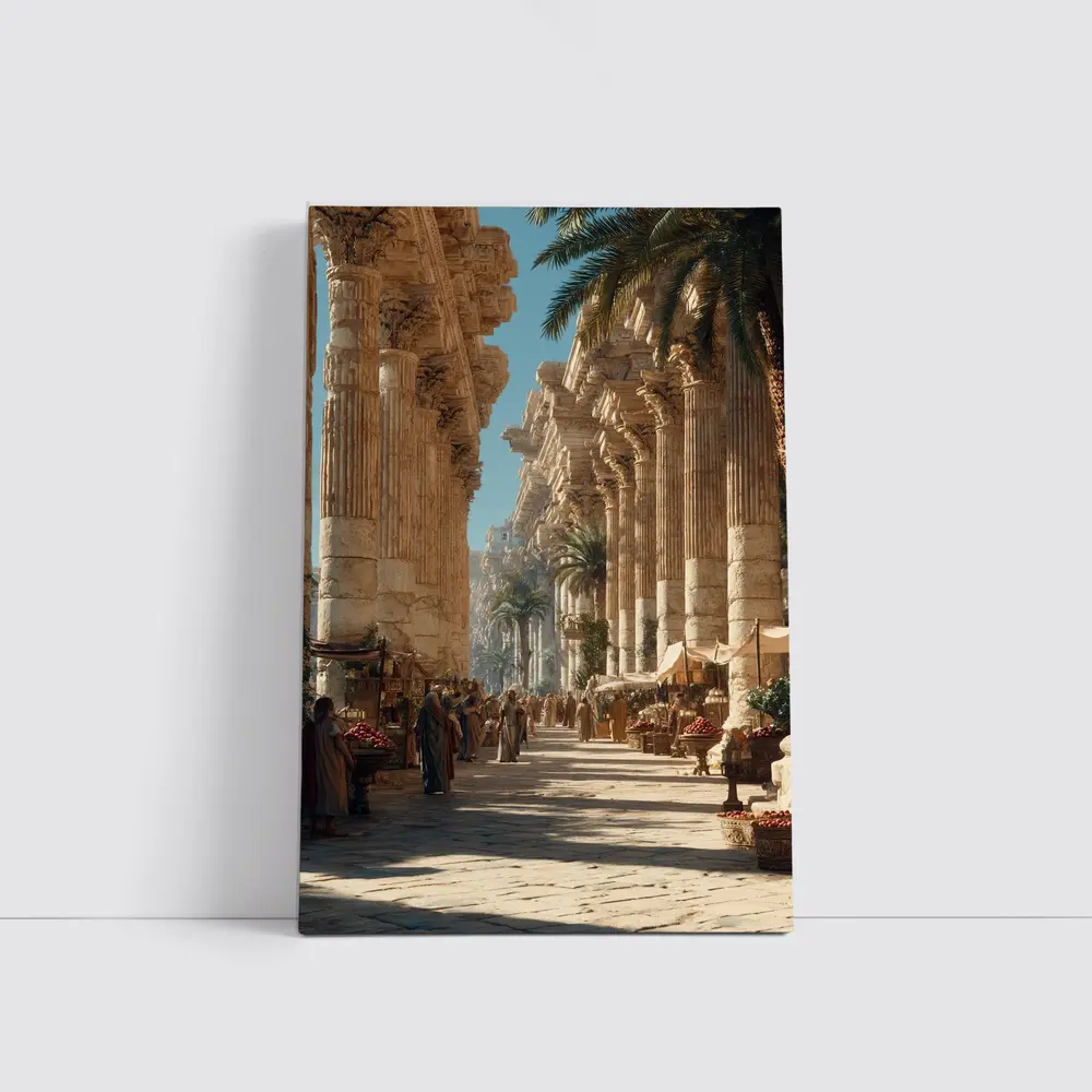 Ancient Roman Colonnade Marketplace With Palm Trees – Wall Art