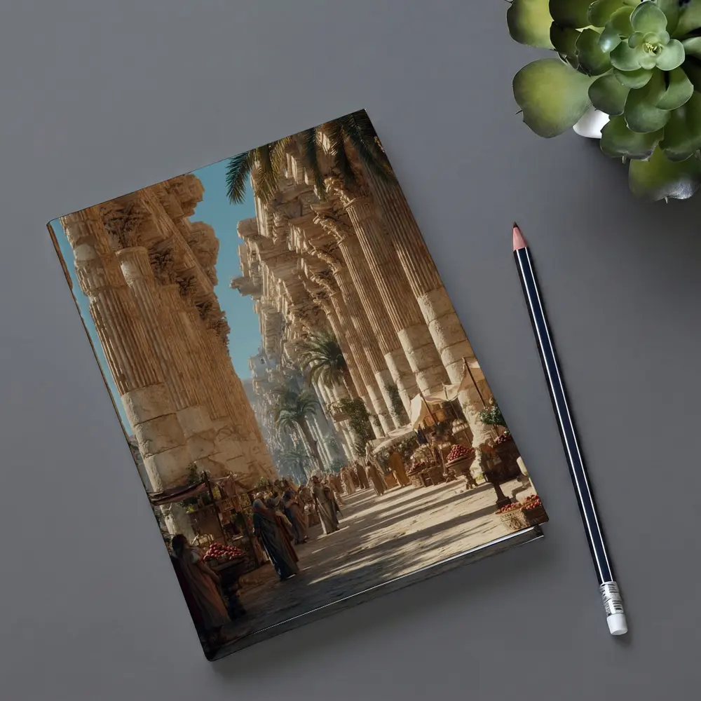 Ancient Roman Colonnade Marketplace With Palm Trees – Notebooks