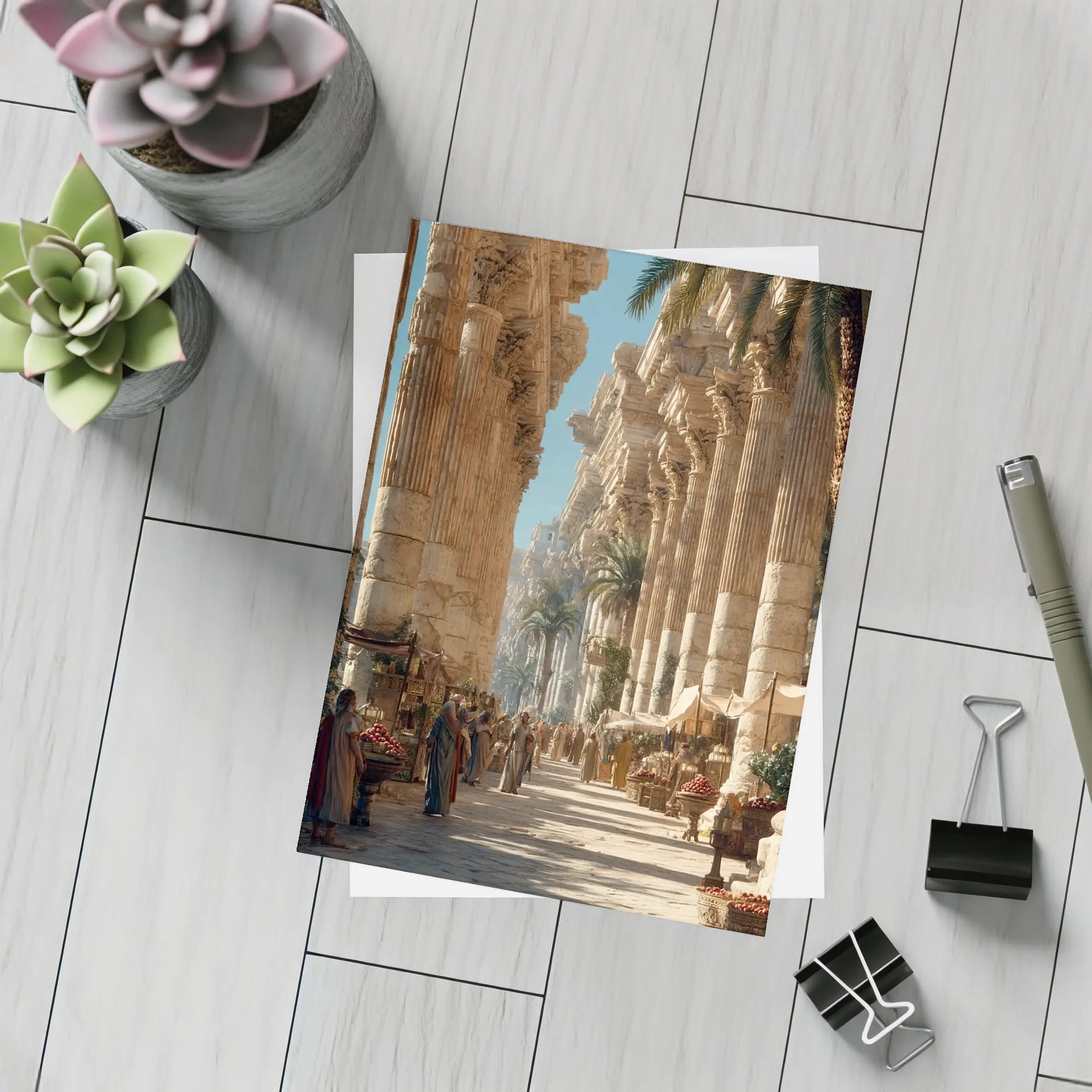 Ancient Roman Colonnade Marketplace With Palm Trees – Postcards