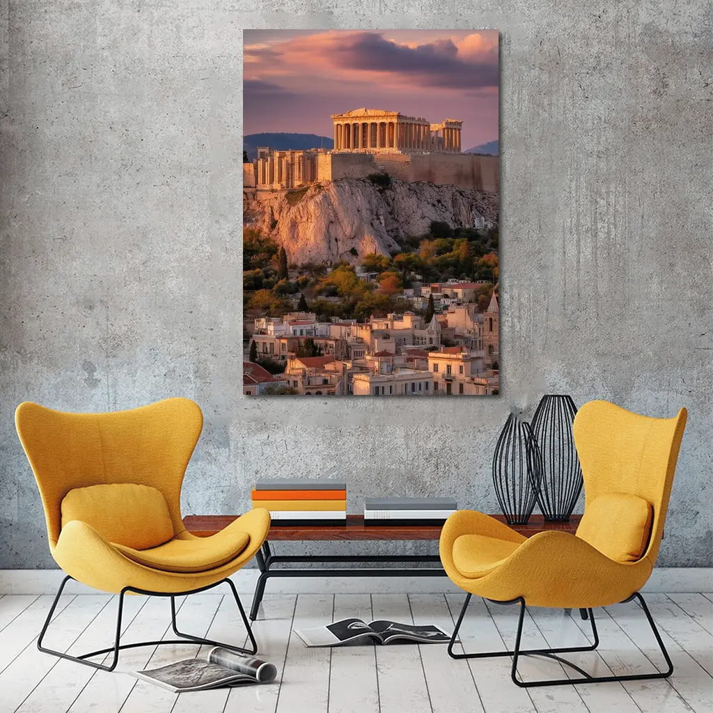 Acropolis Parthenon Athens City Sunset View – Wall Art