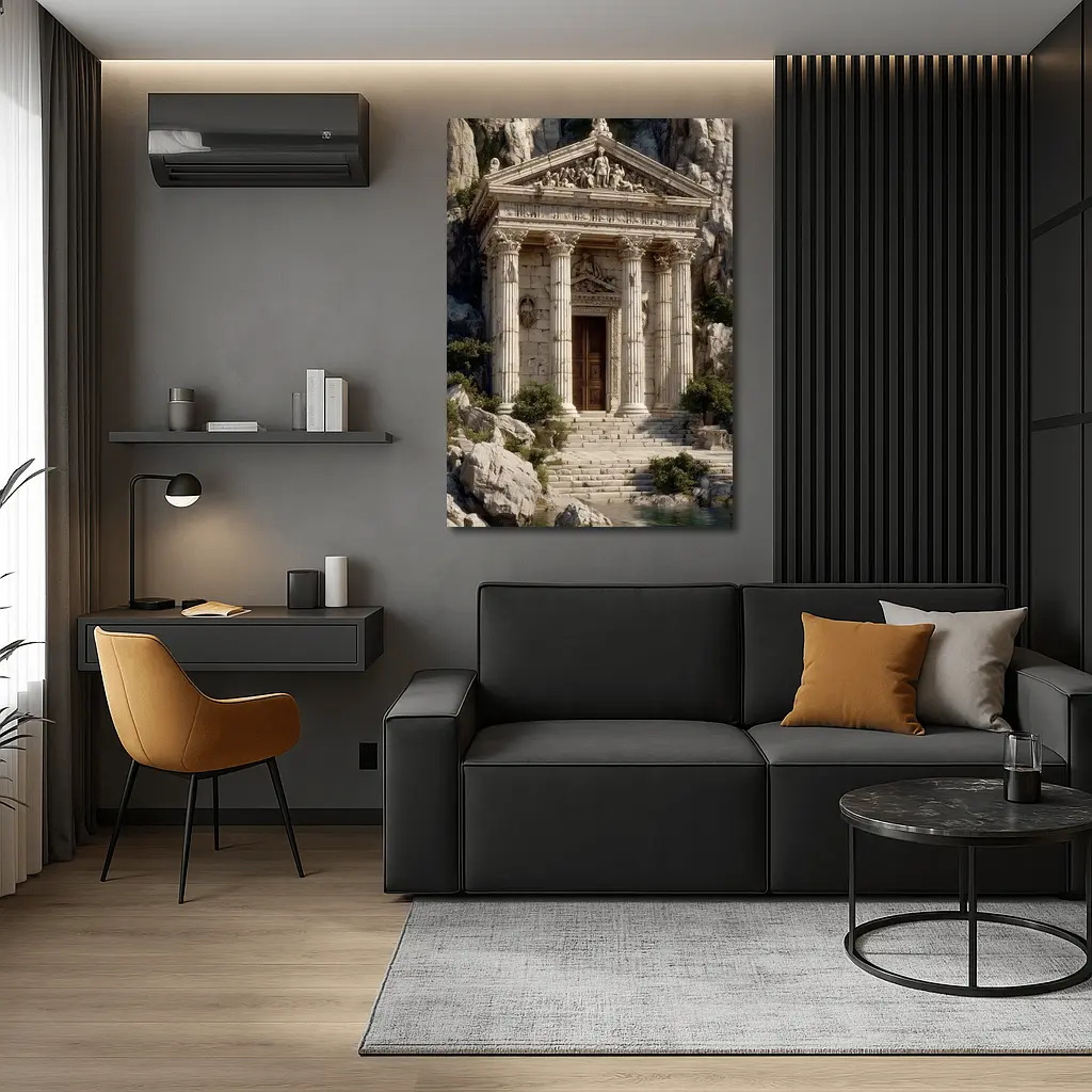 Ancient Greek Temple by Rocky Coastal Waters – Wall Art