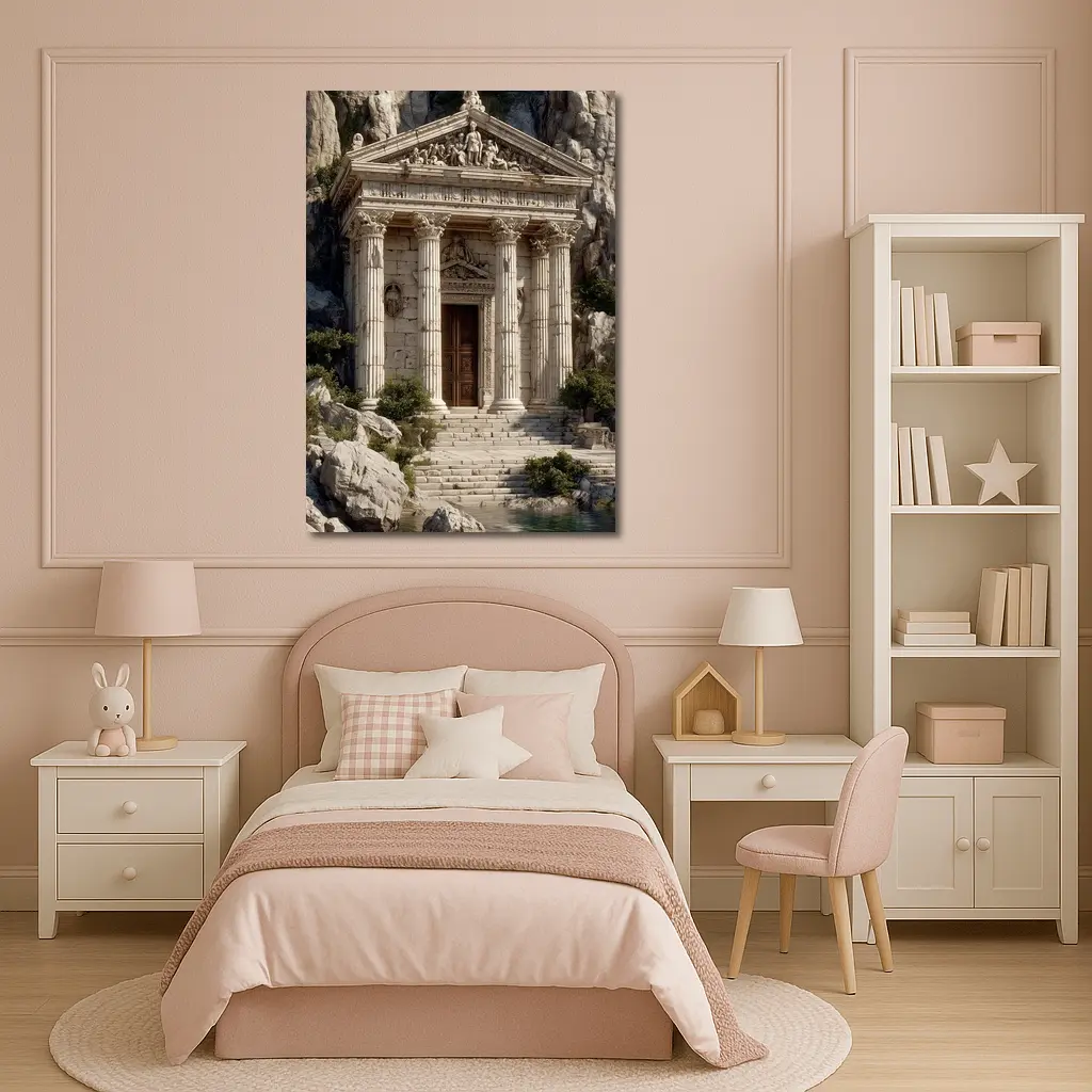 Ancient Greek Temple by Rocky Coastal Waters – Wall Art