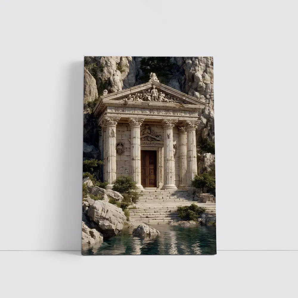 Ancient Greek Temple by Rocky Coastal Waters – Wall Art