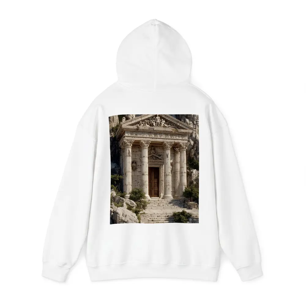 Ancient Greek Temple by Rocky Coastal Waters – Hoodies