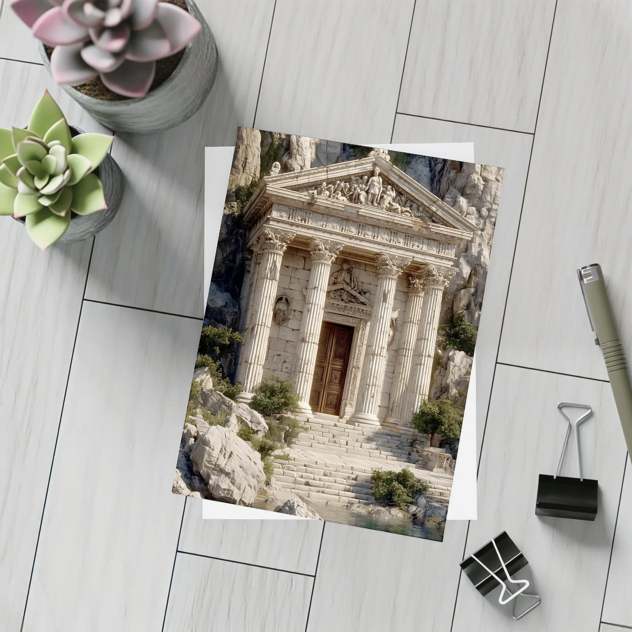 Ancient Greek Temple by Rocky Coastal Waters – Postcards