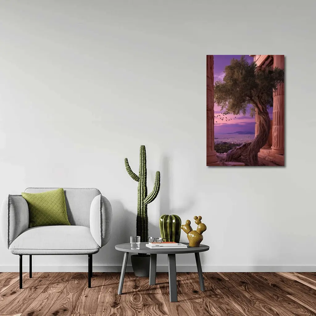 Ancient Greek Temple Olive Tree Purple Sky – Wall Art