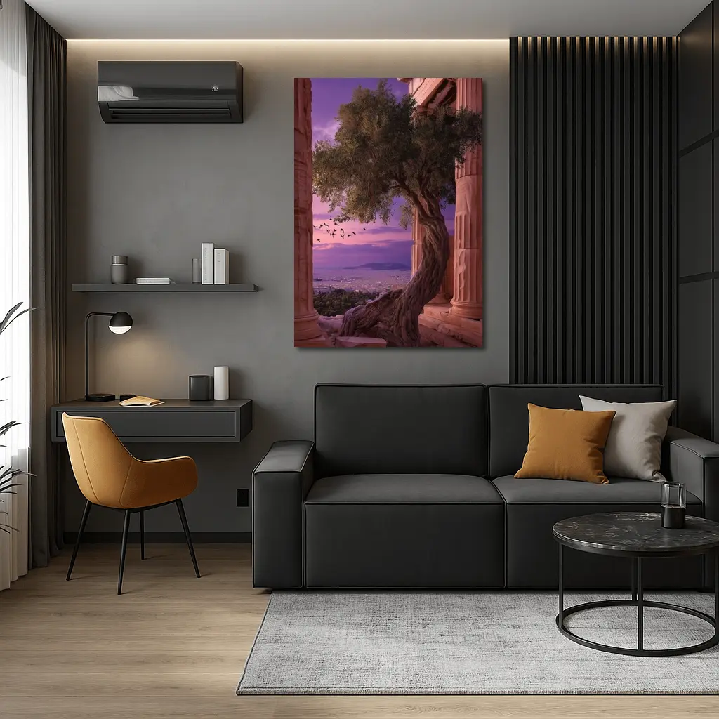 Ancient Greek Temple Olive Tree Purple Sky – Wall Art
