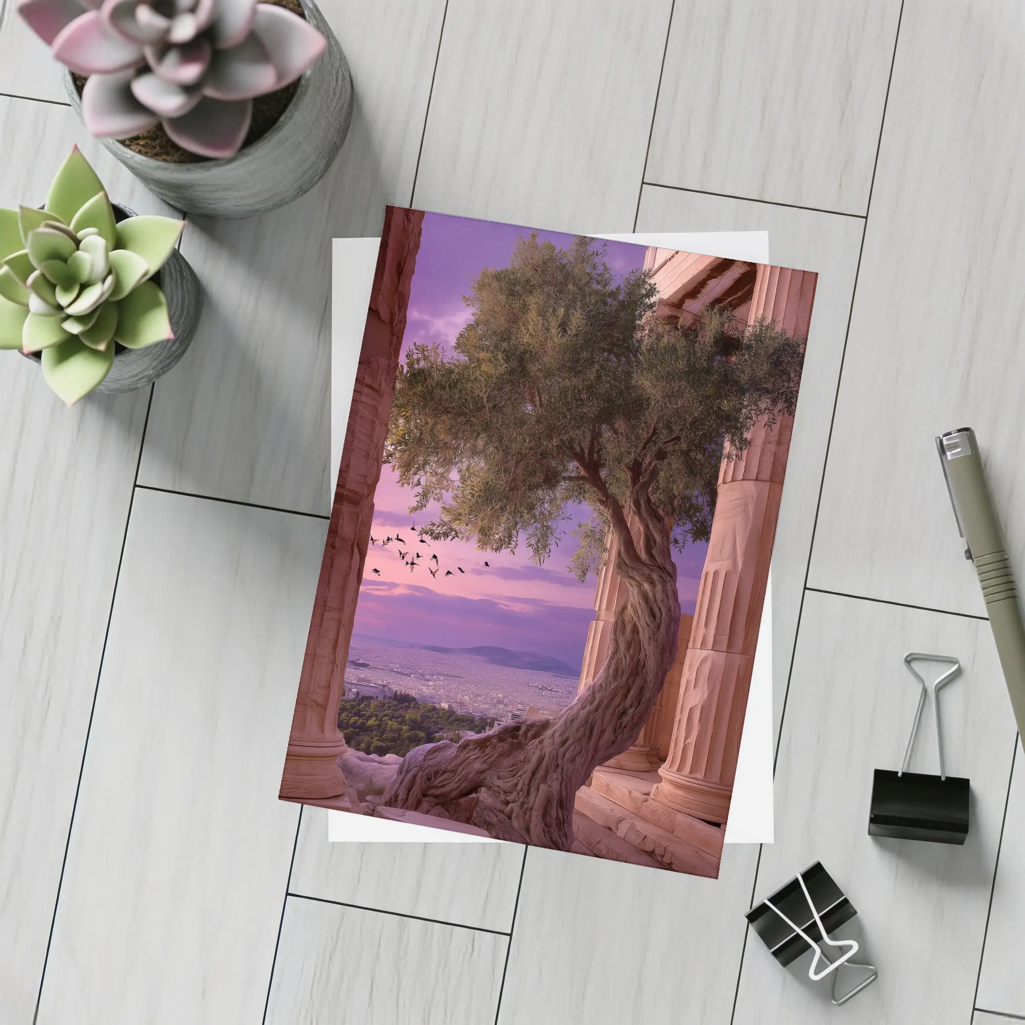 Ancient Greek Temple Olive Tree Purple Sky – Postcards
