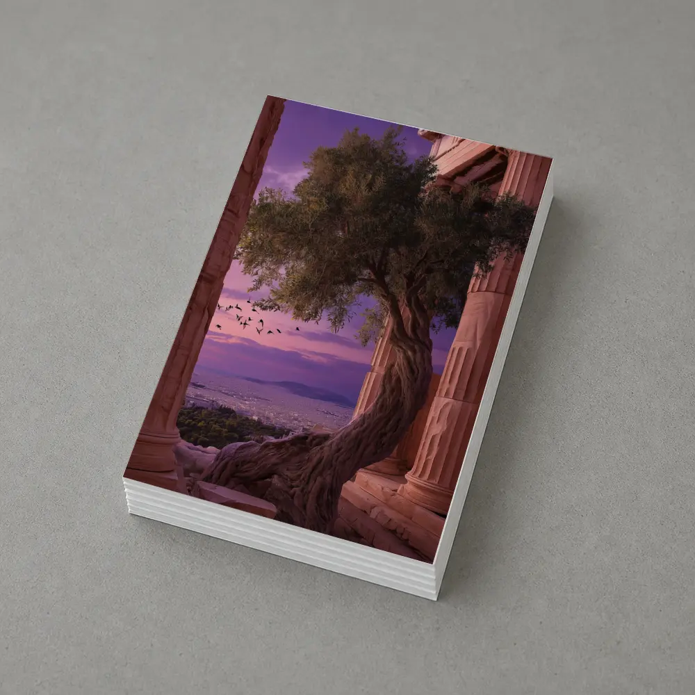 Ancient Greek Temple Olive Tree Purple Sky – Postcards