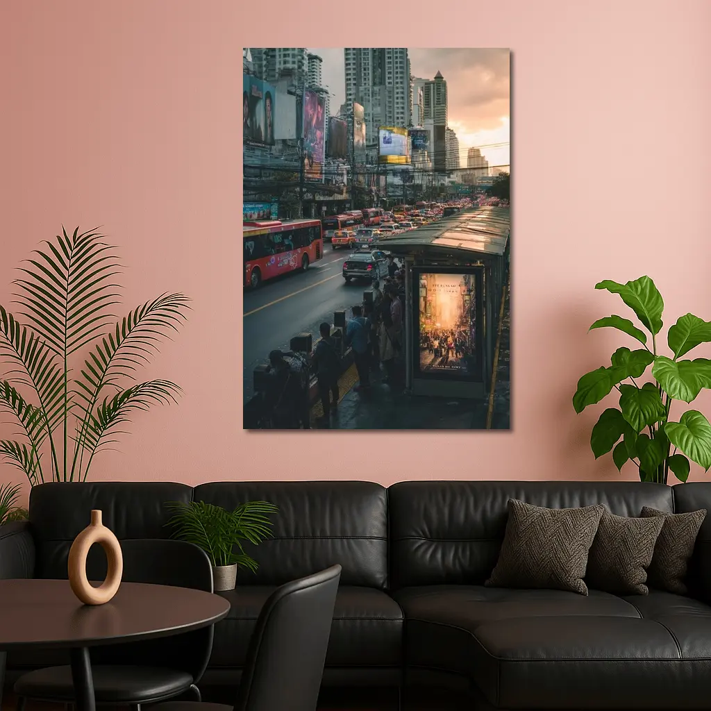 Bangkok Street Traffic Skyline Sunset City – Wall Art