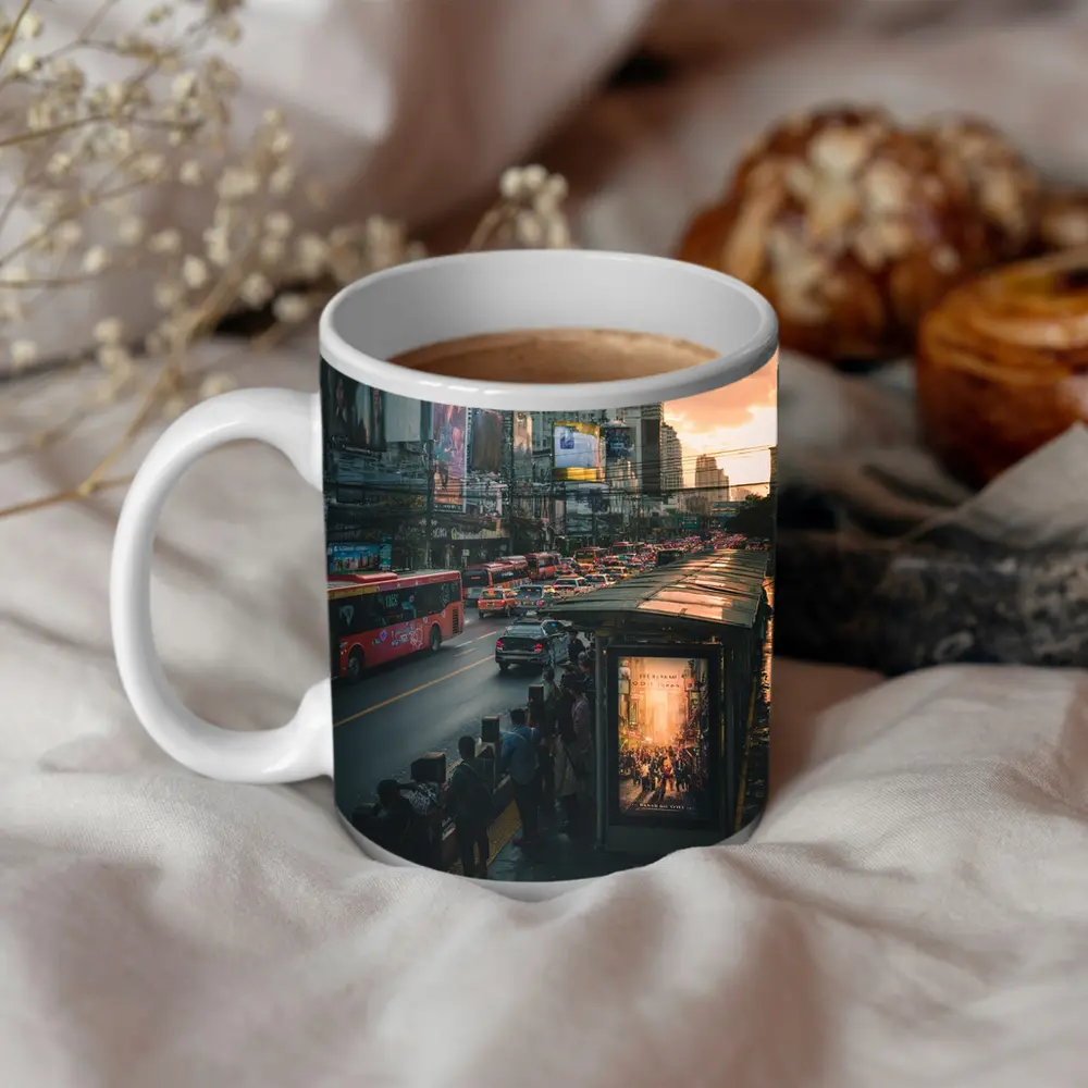 Bangkok Street Traffic Skyline Sunset City – Mugs