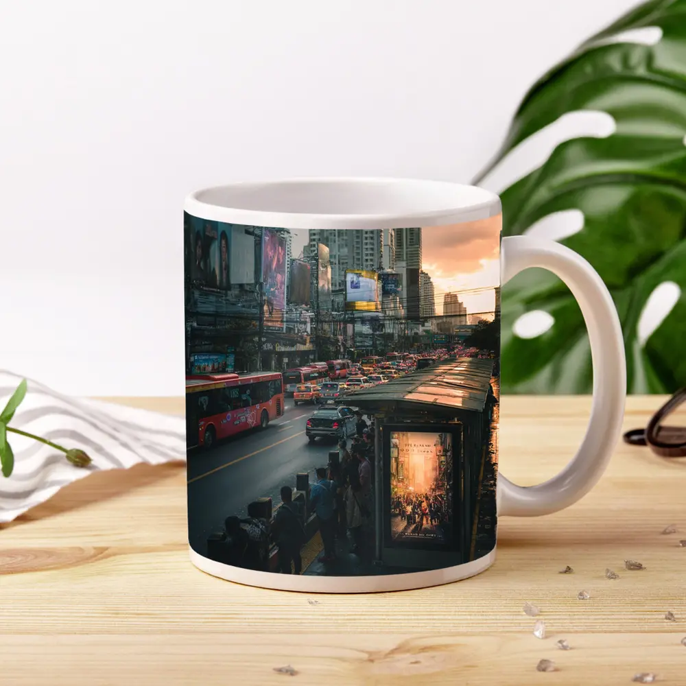 Bangkok Street Traffic Skyline Sunset City – Mugs