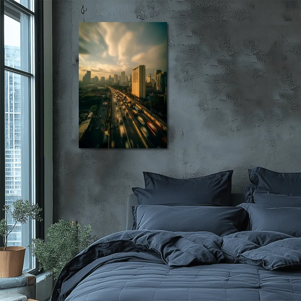 Bangkok Highway Skyline Rush Hour Aerial View – Wall Art