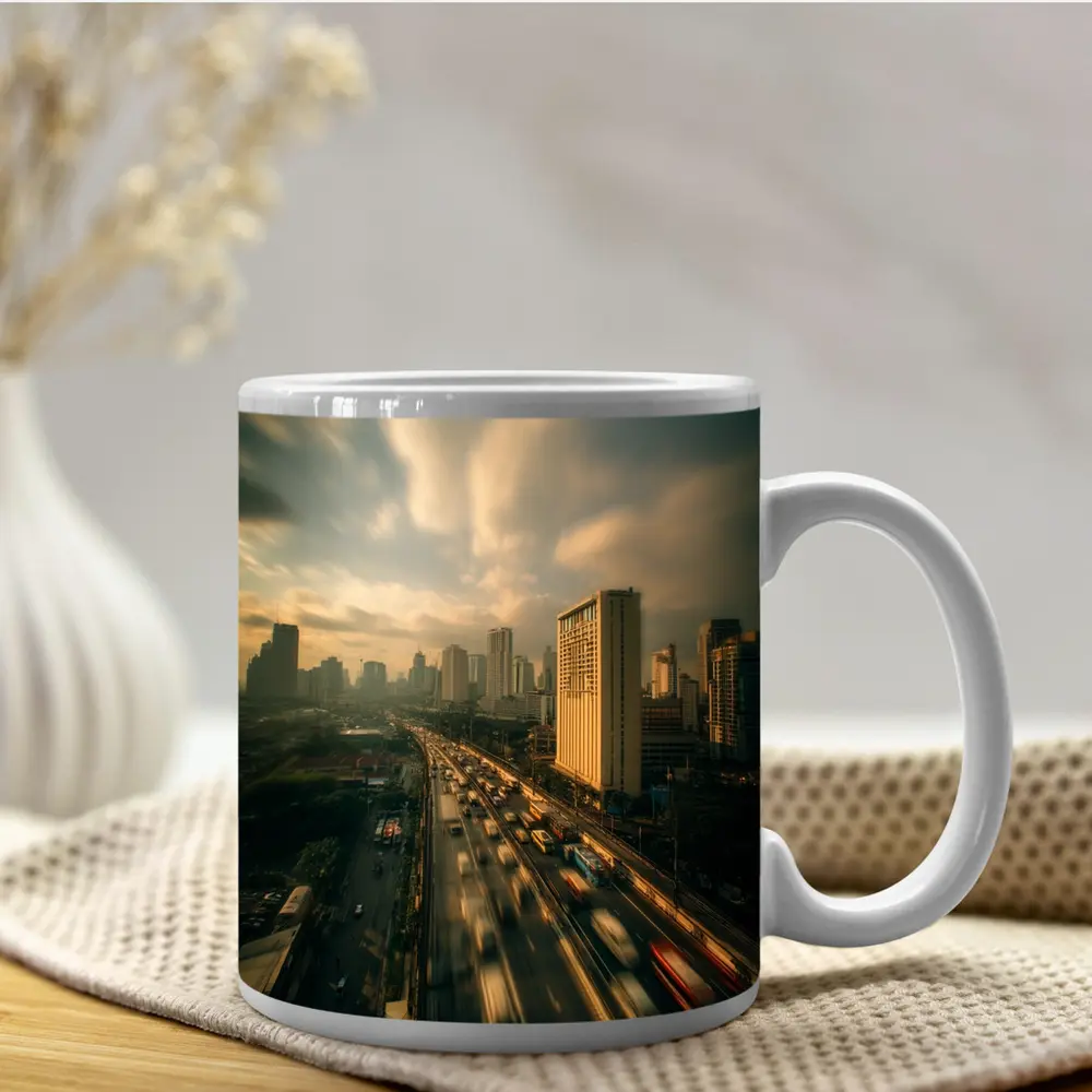 Bangkok Highway Skyline Rush Hour Aerial View – Mugs