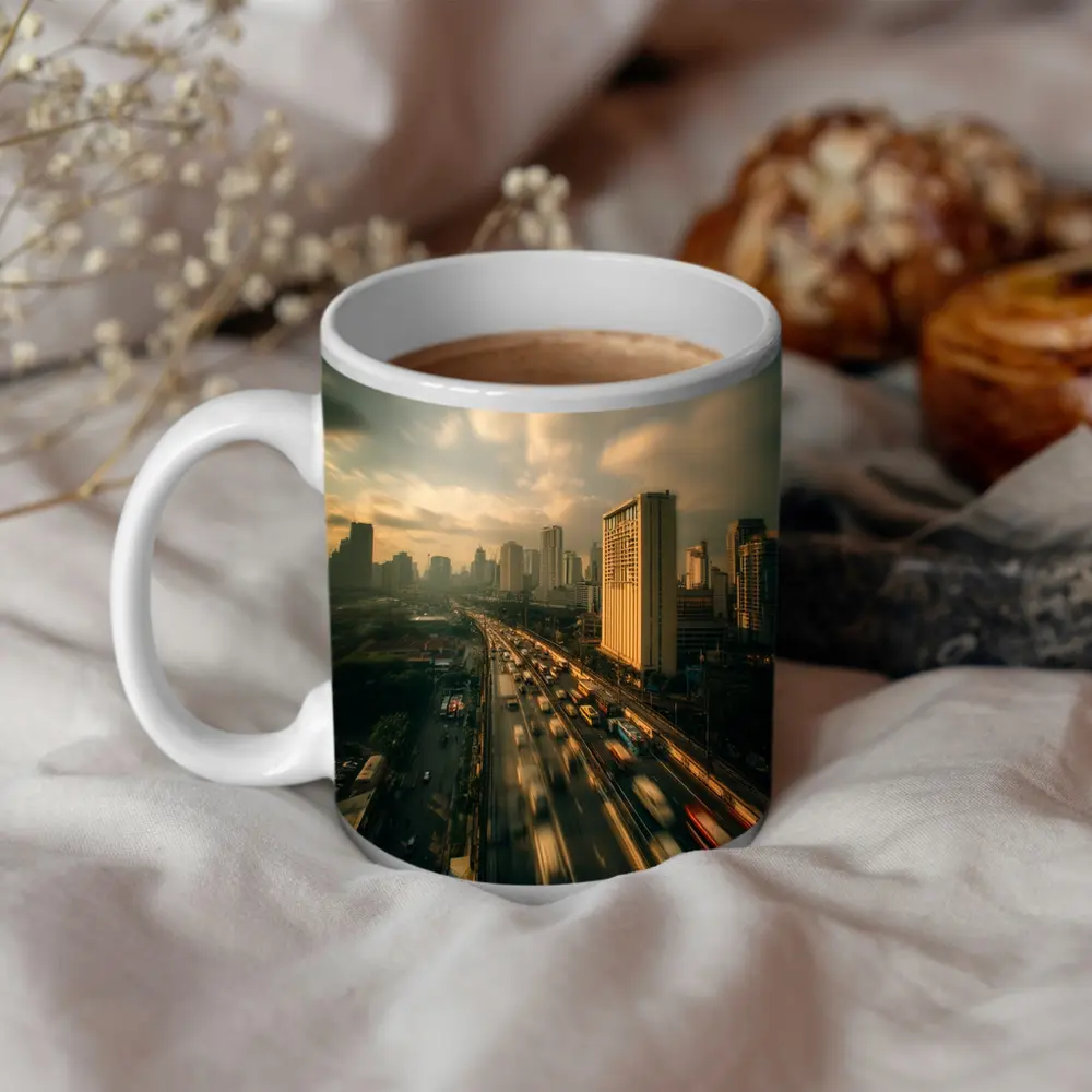 Bangkok Highway Skyline Rush Hour Aerial View – Mugs
