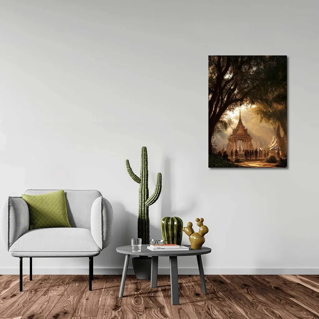 Thai Temple Golden Light Forest Path – Wall Art