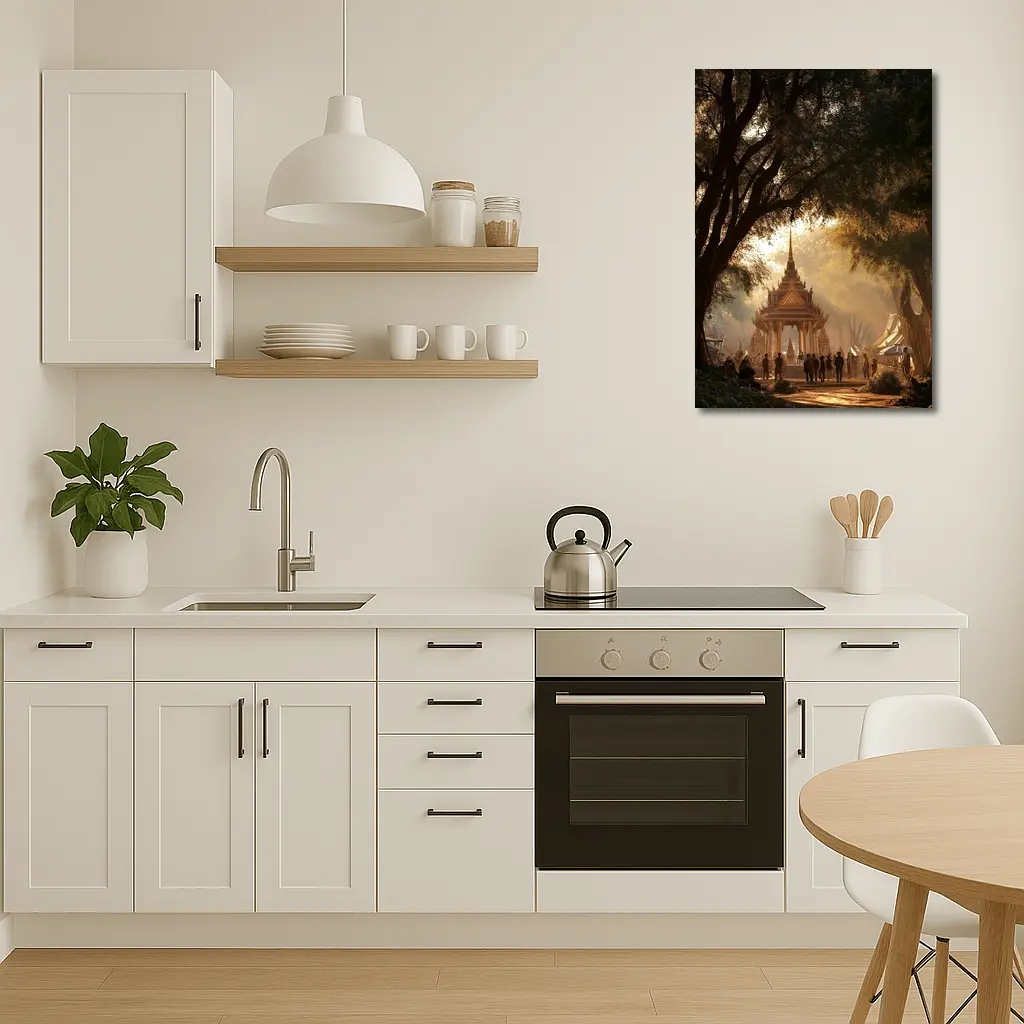 Thai Temple Golden Light Forest Path – Wall Art
