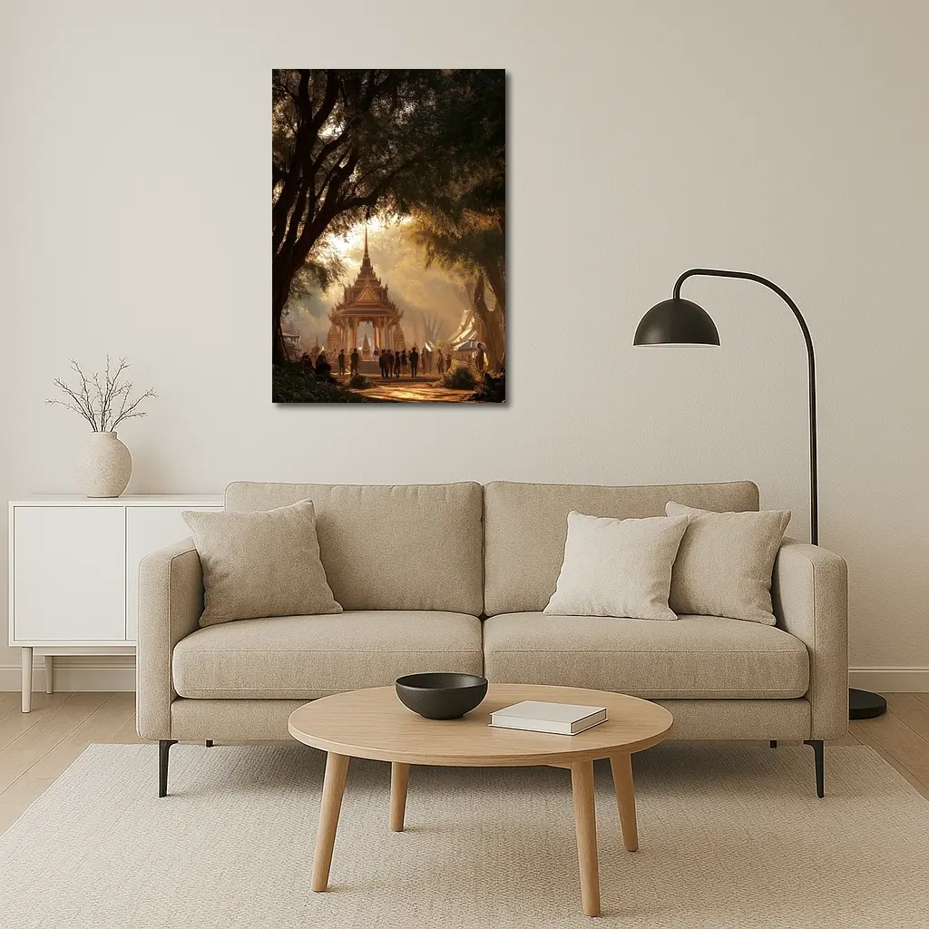 Thai Temple Golden Light Forest Path – Wall Art