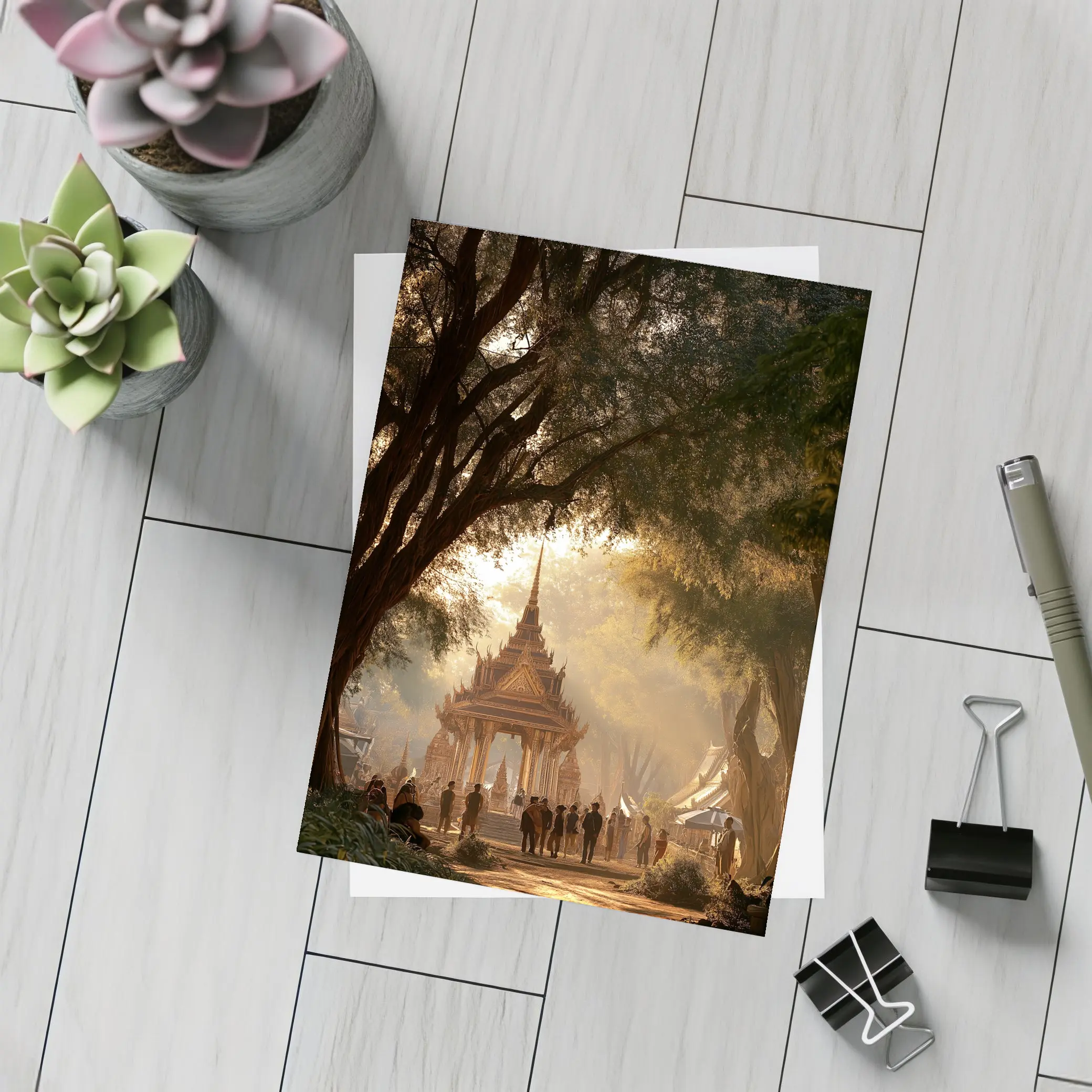 Thai Temple Golden Light Forest Path – Postcards