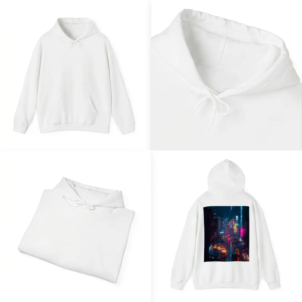 Neon Rainy City Street Night Scene – Hoodies