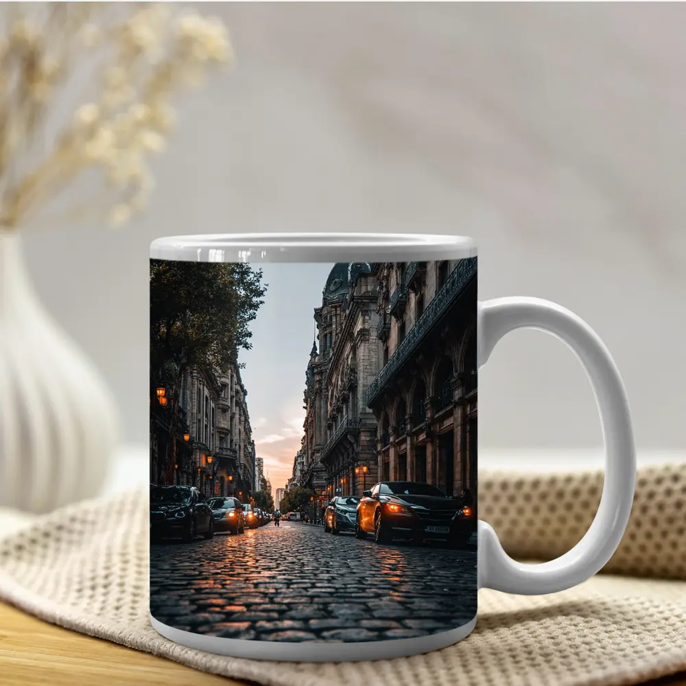 Paris Cobblestone Street At Dusk – Mugs