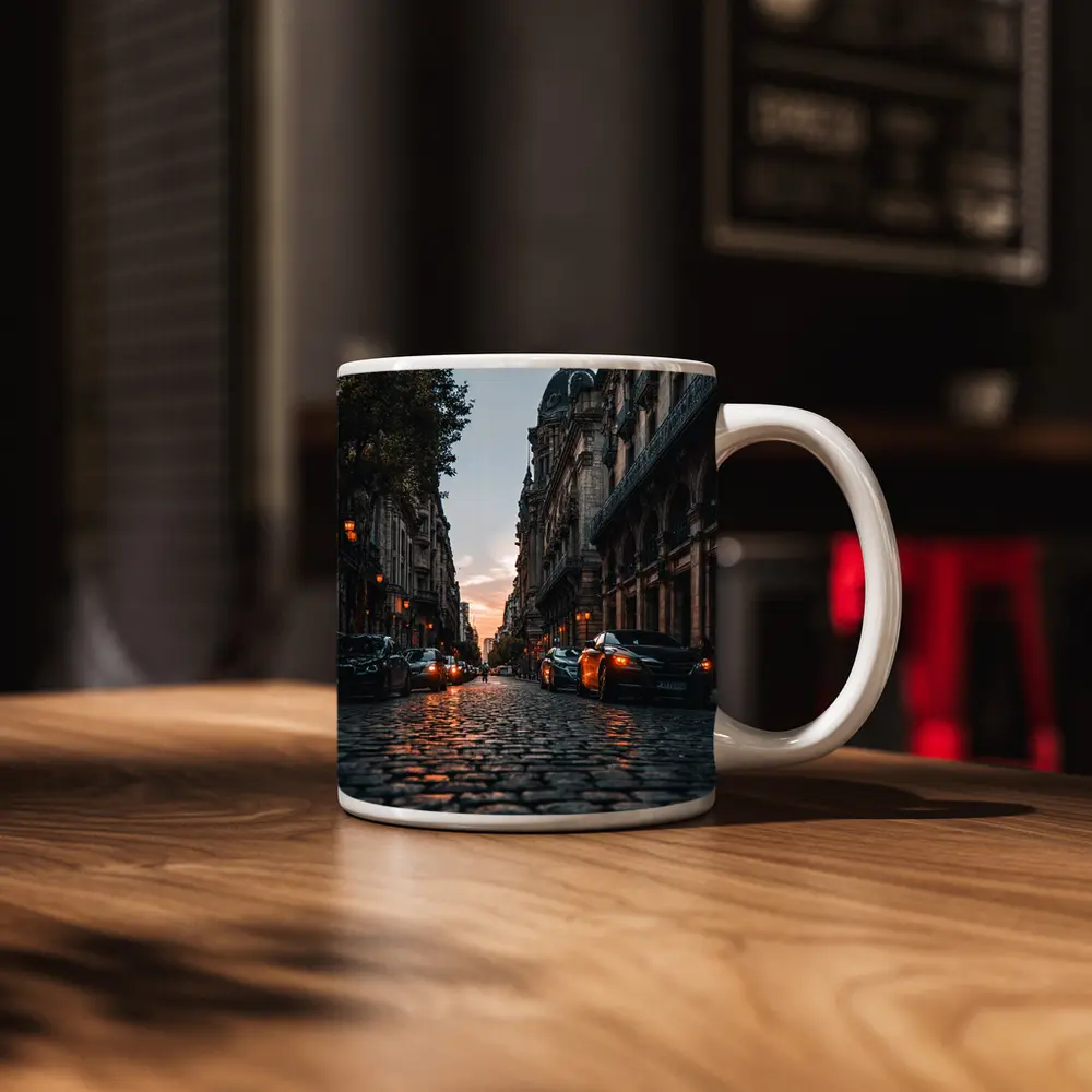 Paris Cobblestone Street At Dusk – Mugs