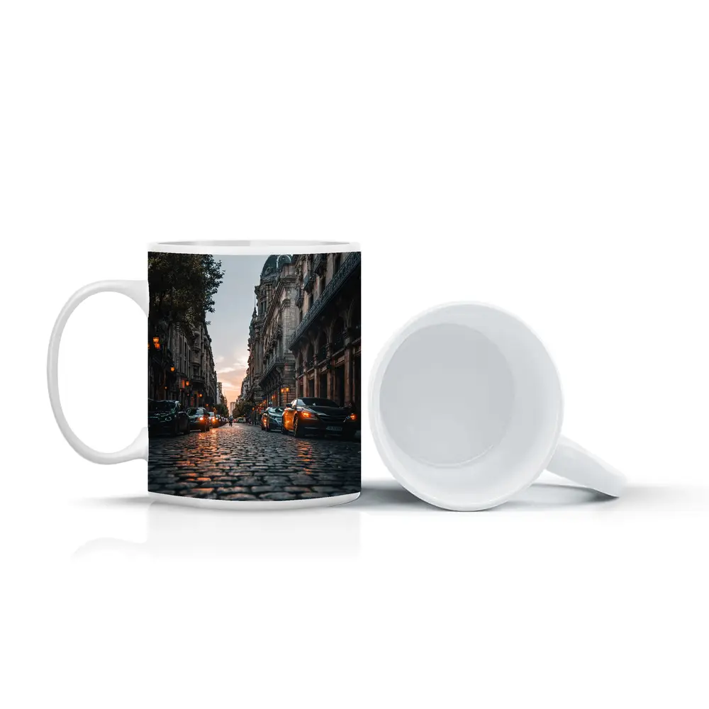 Paris Cobblestone Street At Dusk – Mugs