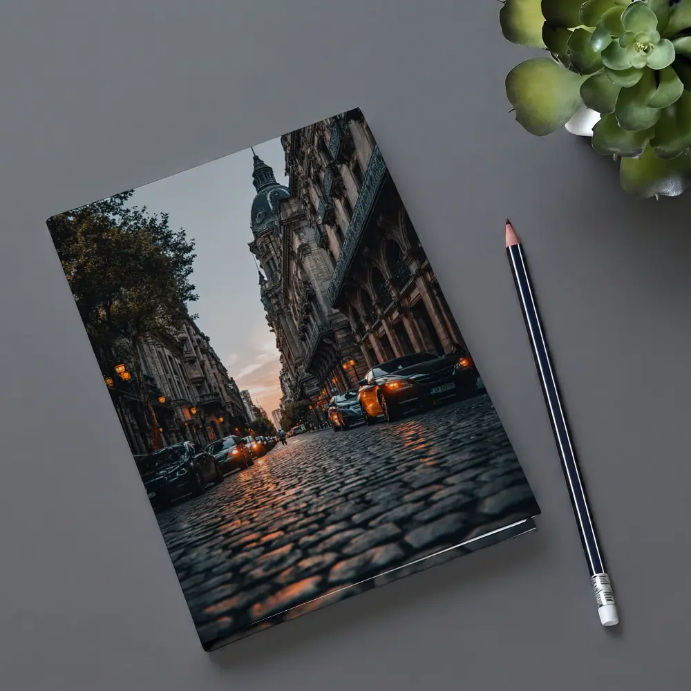 Paris Cobblestone Street At Dusk – Notebooks